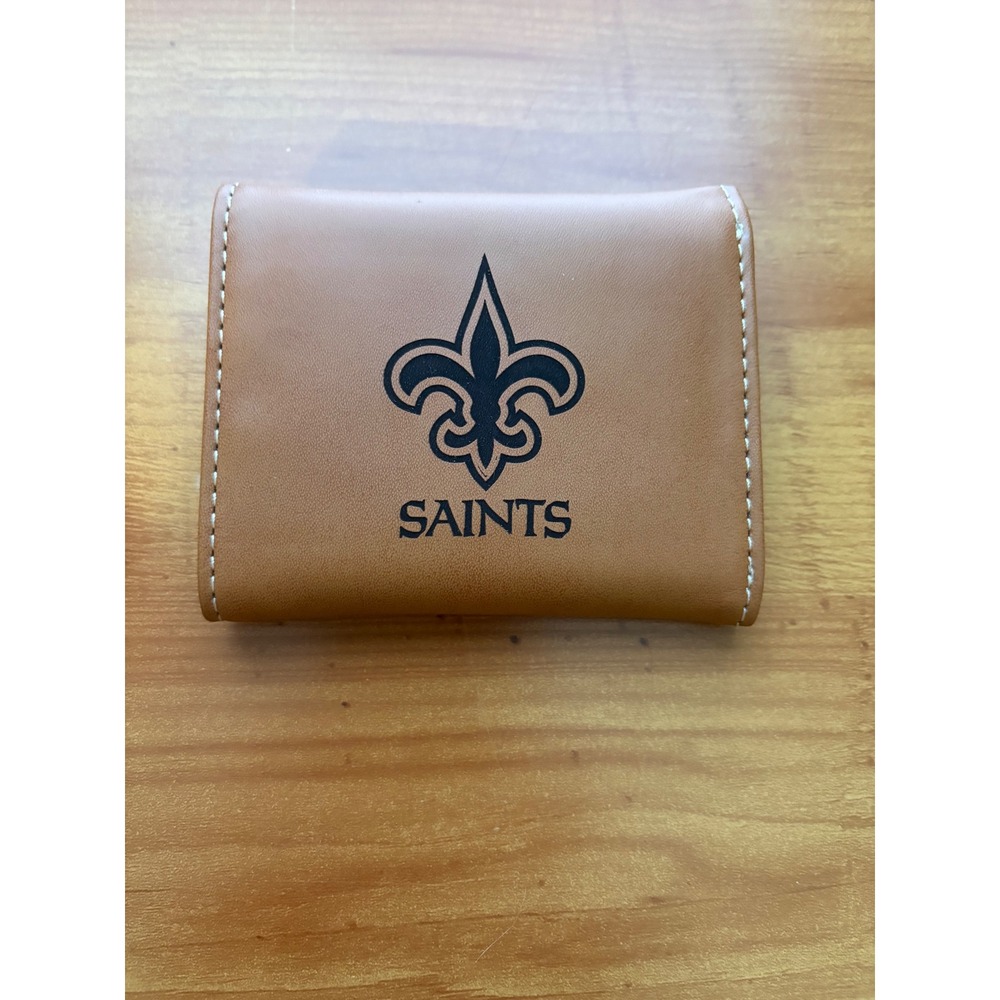 New Orleans Saints NFL Trifold Wallet Tan Faux Leather Fleur De Lis Mens